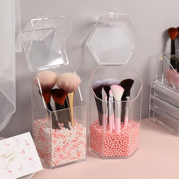 

brush cosmetic storage box eyebrow pencil holder with pearls acrylic container for beauty makeup and lipstick bags & cases