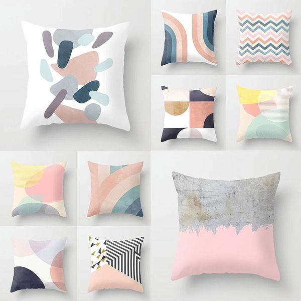 

pillow case romantic pink pillowcases rainbow color geometric cushion cover nordic abstract decorative cases car sofa covers