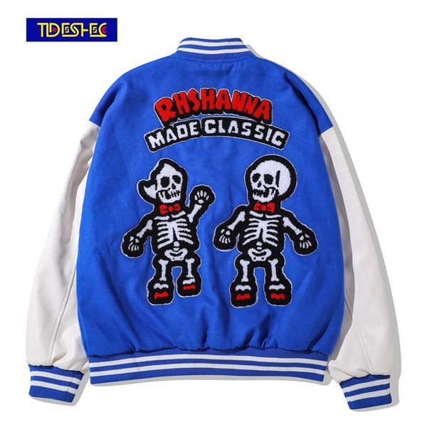 

men's jackets women bomber jacket funny bone embroidery oversized printed baseball hip-hop street hiphop streetwear, Black;brown