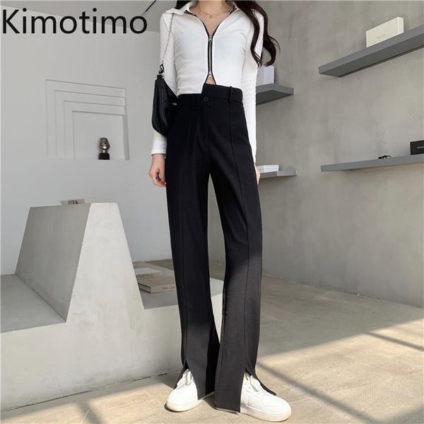 

kimotimo black split suit women pants korean spring design loose straight mop ins thin all-match office lady casual women's & capris, Black;white