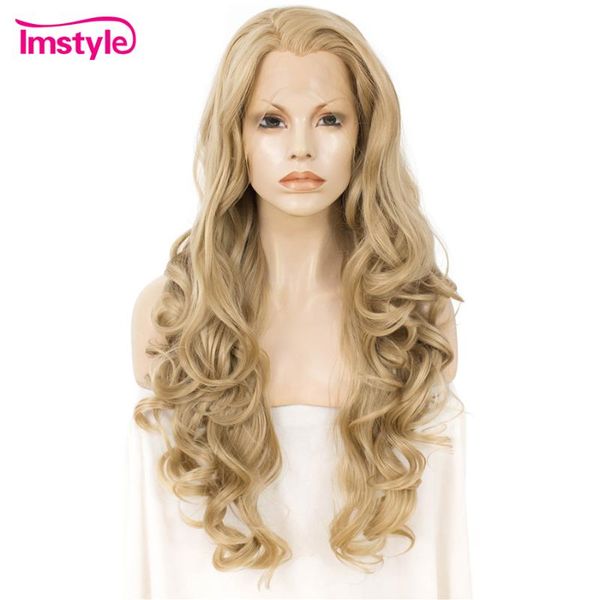 

synthetic wigs imstyle blonde lace wig long front heat resistant fiber natural wavy for women daily cosplay, Black