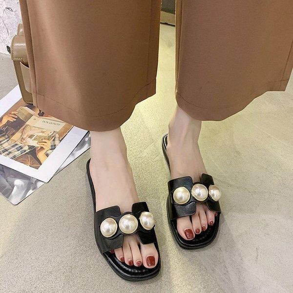 

slippers low flat shoes female fabric basic rubber sewing pu, Black