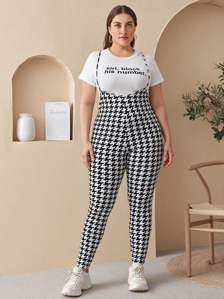 

plus houndstooth pinafore jumpsuit o6l9#, Black