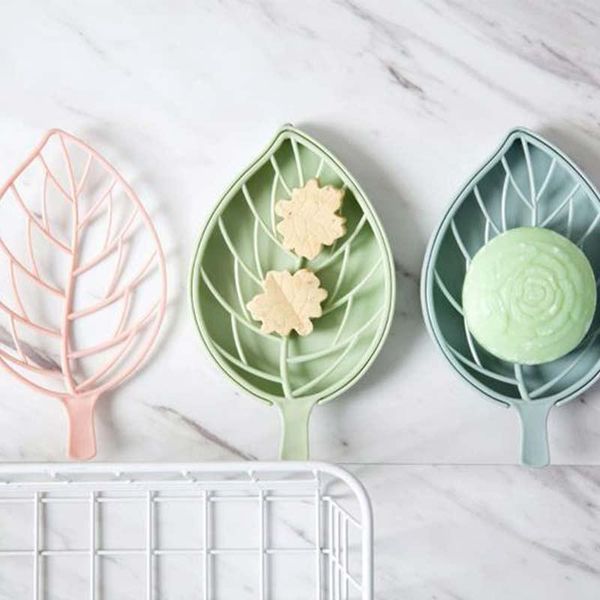 

soap dishes creative leaf shape double layers drain box modeling holder bathroom accessories dish storage