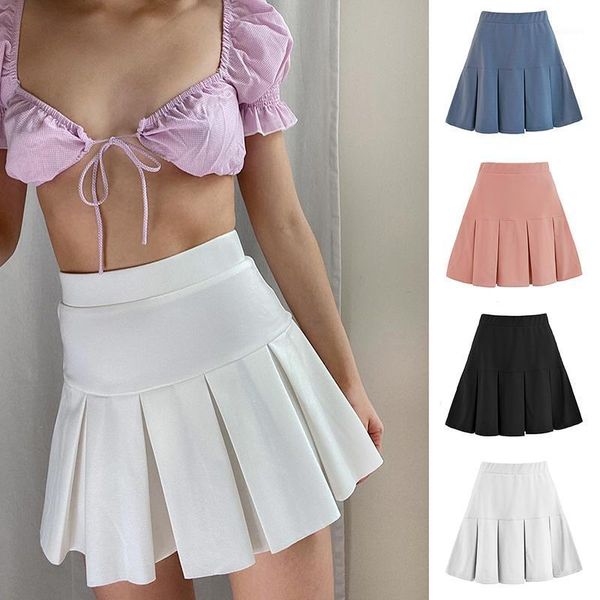 

skirts 4 colors pleated skirt short woman elastic waist mini mircro summer embroidery tennis girl, Black