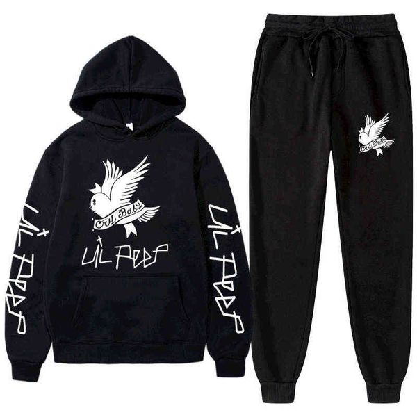 Tracksuit uomini con cappuccio e pantaloni da due pezzi set casual abbigliamento sportivo da corsa fitness pullover felpa con cappuccio set lil peep felpa H1208