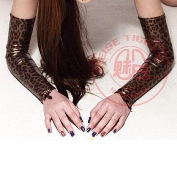 

five fingers gloves artificial leather raglan sleeves club long arm cuff smooth surface glue hook middle finger set women tights access, Blue;gray