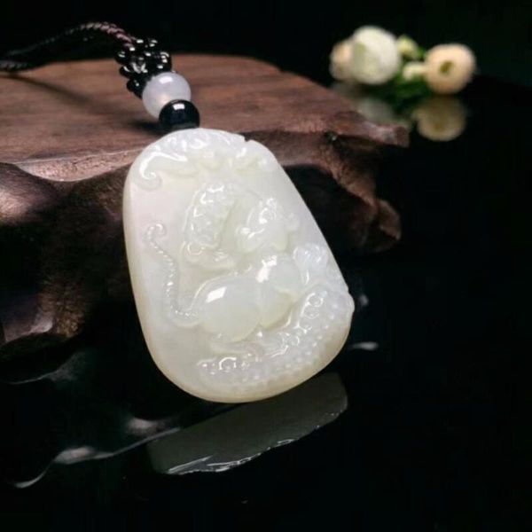 

lockets exquisite hetian jade tiger pendant h47#, Silver