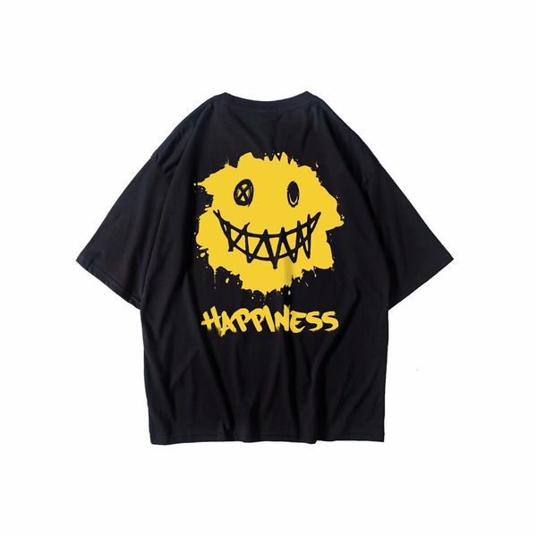 

t shirt hip hop trendy smiley face printed short sleeve for men, White;black