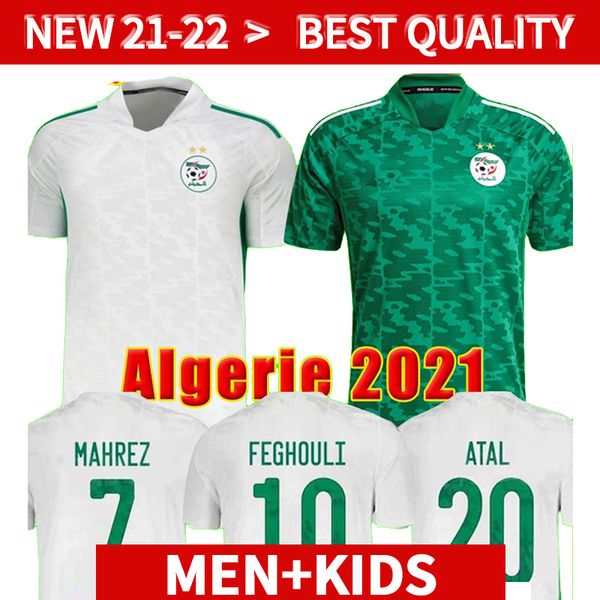 

fans player version algerie 2021 home away soccer jerseys 21 22 mahrez feghouli bennacer atal 20 21 algeria football kits shirt men + kids s, Black;yellow
