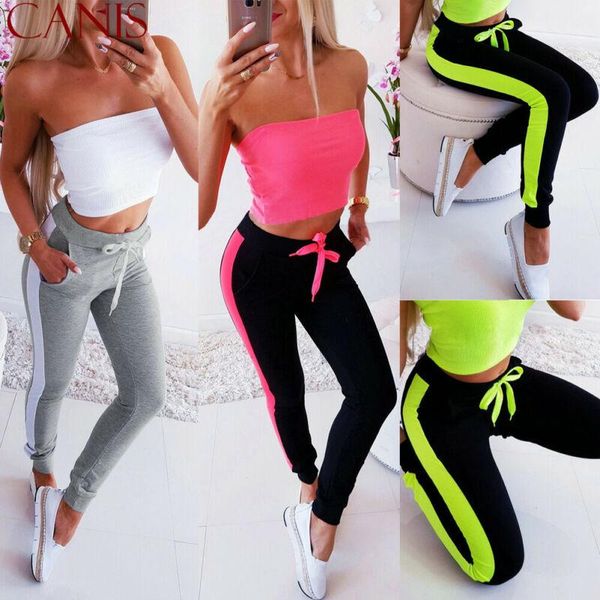 

women's pants & capris 2021 brand style fashion women high waist sport print fitness gym leggings stretch trousers, Black;white