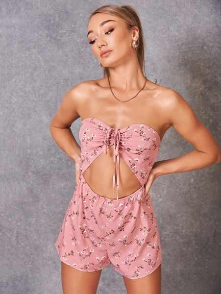 

ditsy floral cut out front tube romper 54yh#, White