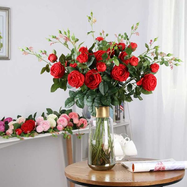 

artificial fake rose flower bouquet 90cm long branch 2 heads silk flowers arrangements for wedding party home garden decoration decorative &