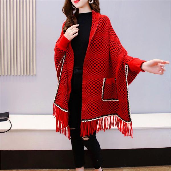 

scarves women autumn winter cashmere pashmina with sleeves ponchos and capes female thick warm tassel all-match cloak shawls, Blue;gray