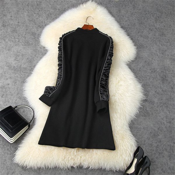 

high fashion female collar the height of black knee loose autumn women's clothes dress, Black;gray