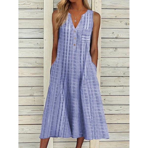 

casual dresses striped for women 2021 sleeveless tank summer dress v neck button pocket woman sundress, Black;gray