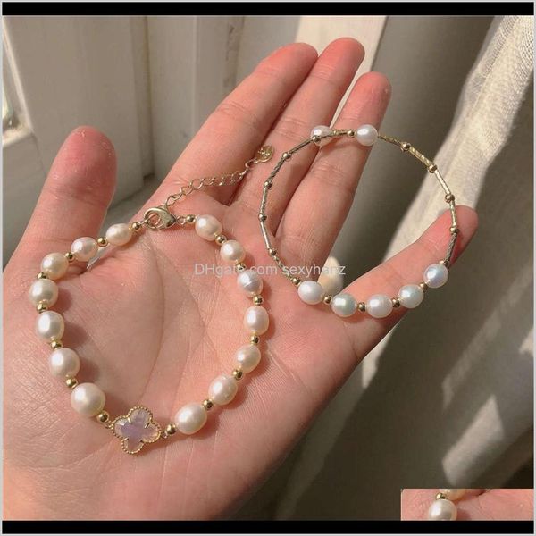 

link, chain bracelets jewelry drop delivery link fresh water pearl ~ advanced feeling four leaf grass opal 2021 fashion french bracelet b9fp, Black