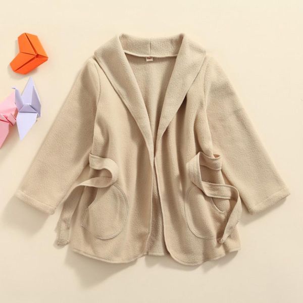 

coat baby girl with belt, side pockets solid color simple elegant style spring autumn clothing, Blue;gray
