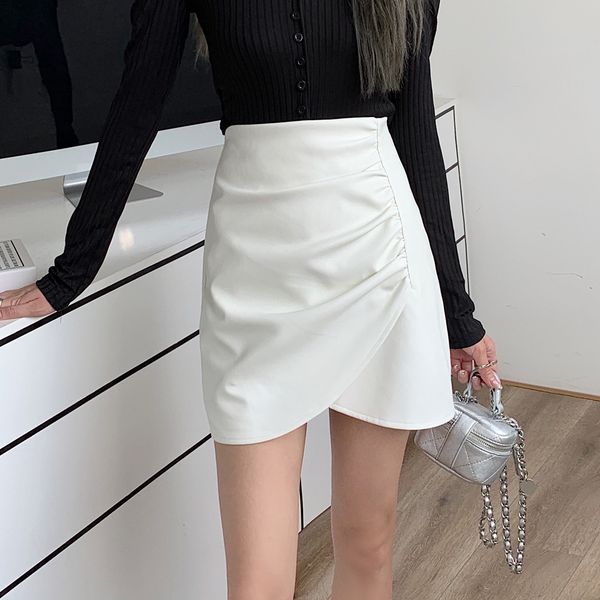

skirts irregular leather women's a-line skirt in early autumn of 2021, Black