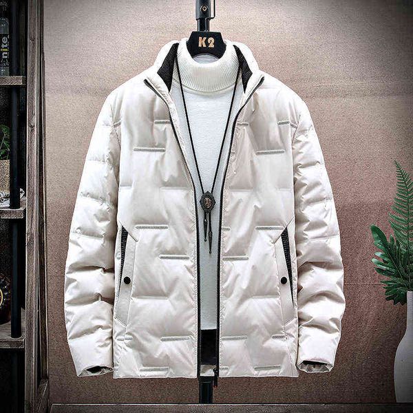 2021 inverno masculino nova jaqueta de penas jovem gola curta espessa branca pato para baixo lazer casaco acolchoado de algodão quente g1115