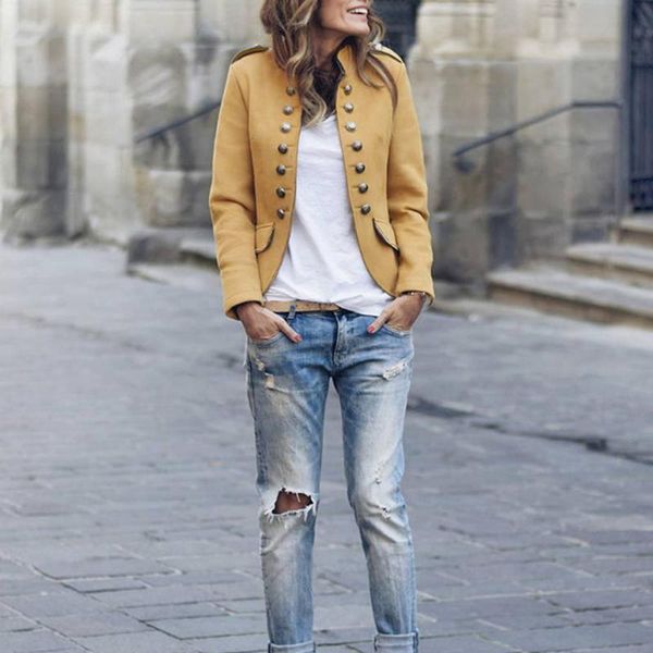 

women's jackets button lapel neck casual outdoor cotton blend women coat fashion daily solid autumn winter street slim gift long sleeve, Black;brown