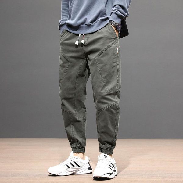 

fashion streetwear men jeans loose fit gray green denim cargo pants slack bottom casual harem trousers hip hop joggers men's, Blue