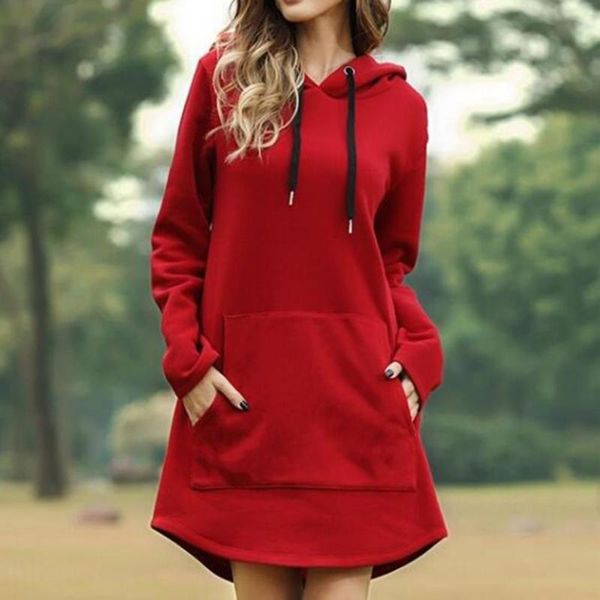 

casual dresses long hoodie dress pocket women irregular hem stylish solid color large hooded, Black;gray