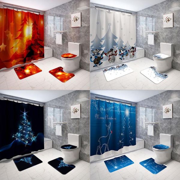 

decorative flowers & wreaths 3pcs christmas pattern bath mat anti-skid pedestal rug lid toilet cover set