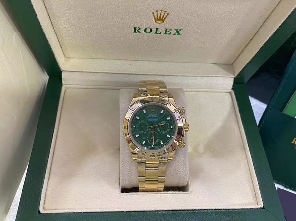 

with original box watch 40mm 116503 116508 116523 116528 sapphire 18k yellow gold green dial no chronograph mechanical automatic mens watche, Slivery;brown
