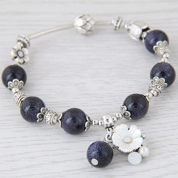 

charm bracelets lemoer fashion vintage silver color shell flower bracelet pearl crystal beads bangle jewelry for women mother's day gif, Golden;silver