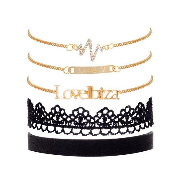 

charm bracelets 5 pcs/ set love letter simple style geometric charms for women multi-layer adjustable old metal chain ladies jewelry, Golden;silver