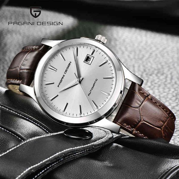 

2021 new design pagani fire fashion simple men mechanical watch waterproof leather automatic date clock monteham, Slivery;brown