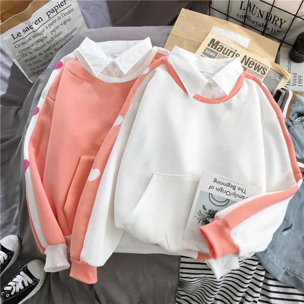 

women's hoodies & sweatshirts fashion fleece sweatshirt solid patchwork winter warm long sleeve streetwear loose student thicken mujer, Black