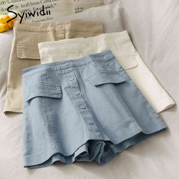 

syiwidii button high waist skirt women single breasted casual a-line solid white spring summer korean fashion mini skirts 210417, Black