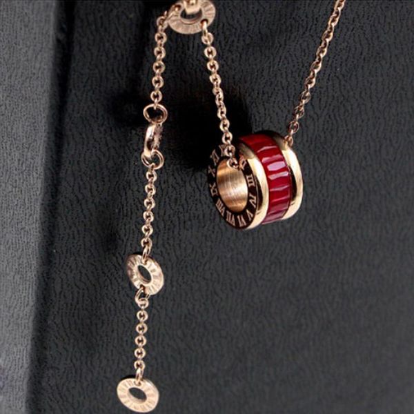

2021 women luxury designer jewelry roman numeral ceramic pendant necklaces rosegold color stainless steel mens necklace gold chain box, Silver