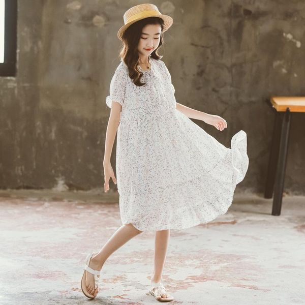 

girls chiffon midi dress kids floral 2021 teen summer with lining children beach baby clothes bow,#6216 girl's dresses, Red;yellow