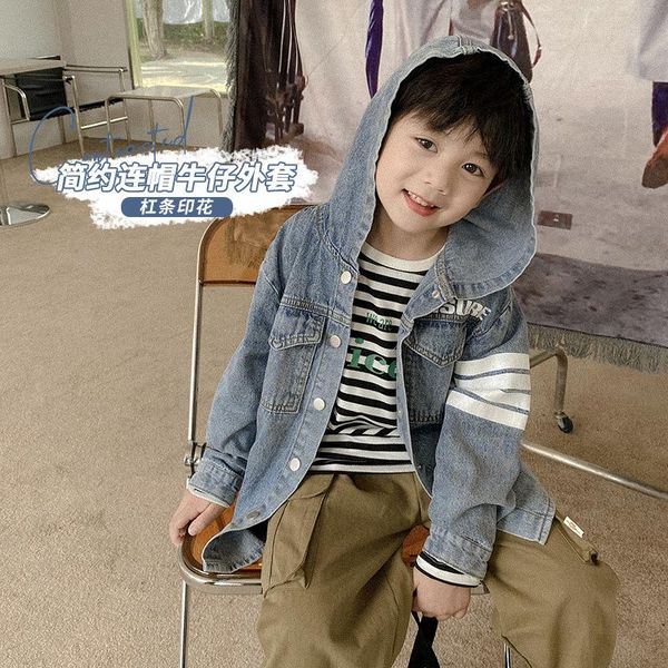

jackets 2021 children's clothing autumn boy's treasure japanese street handsome hooded bar long sleeved cowboy coat, Blue;gray