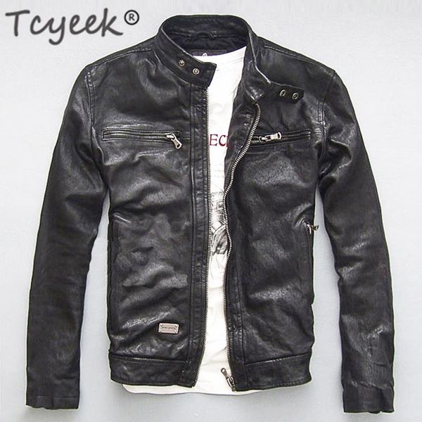 

men's leather & faux men jacket 100% genuine real sheep goat skin brand black male bomber motorcycle biker man's coat autumn sprin