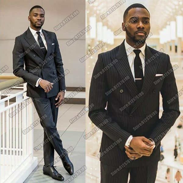

men's suits & blazers classic smart casual men black pinstripe double breasted wedding tuxedos 2 pieces peaked lapel jacket with pants, White;black