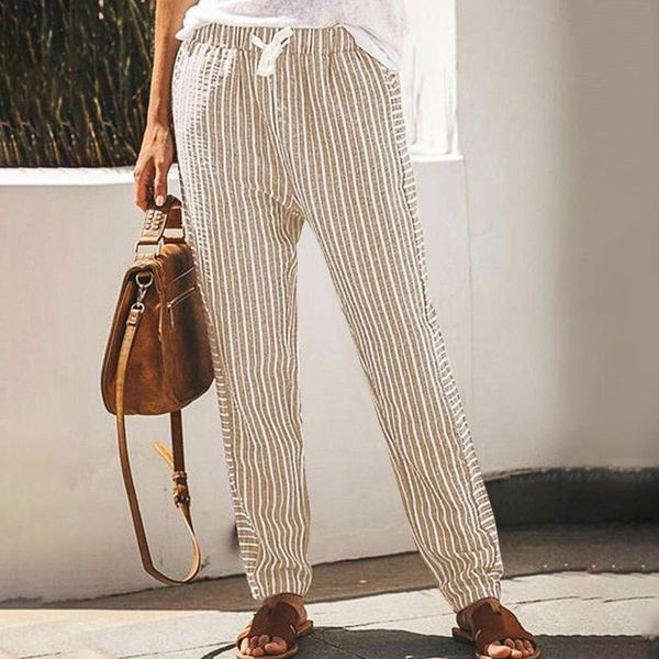 

women's pants & capris women straight stripe long casual style drawstring trouser flat pocket loose bussiness fashion calÃ§a for femals, Black;white