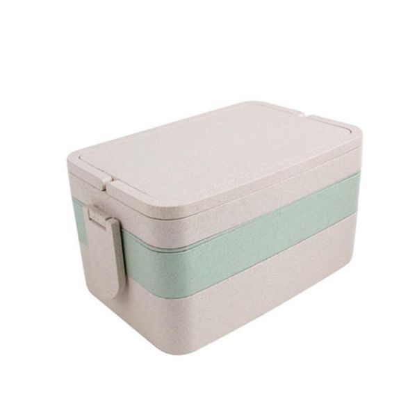 

bag organizer 3 layers picnic travel camping wheat straw double lock with tableware dinnerware office lunch box separete grids containe, Blue;pink