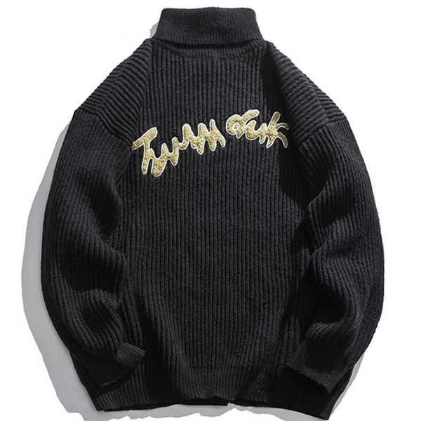

fashion hipster men hip hop streetwear loose casual high collar sweater harajuku jumper 211221, White;black