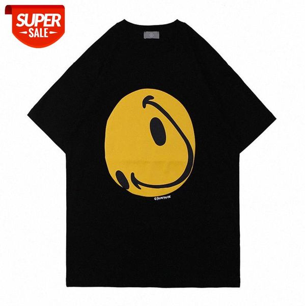 

european and american high street simple print t-shirt loose smiley face hit color letter short-sleeved tee couple men women #zq7s, White;black
