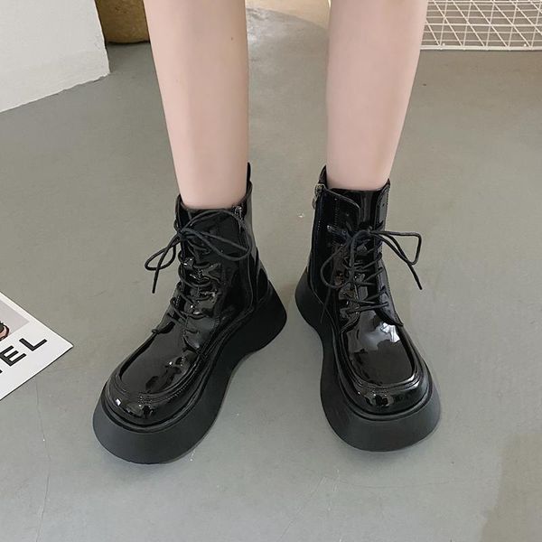 

boots 2021 women ankle autumn black oxfords gothic short platform shoes booties classic lace up pu leather combat