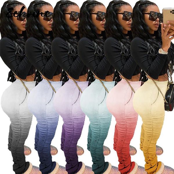 

women's pants & capris 2021 gradient color elastic stacked leggings high waist sweatpants women joggers bell bottom trouser split hem f, Black;white