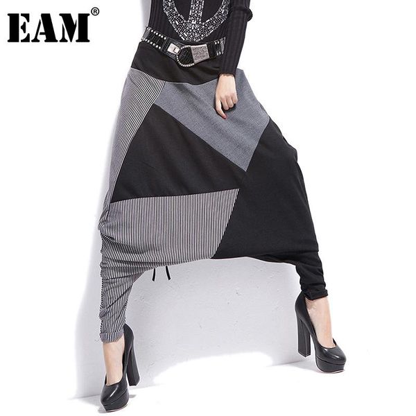 

[eam] high elastic waist contrast color striped cross trousers loose fit pants women fashion tide spring autumn 2021 1dd2316 women's &, Black;white