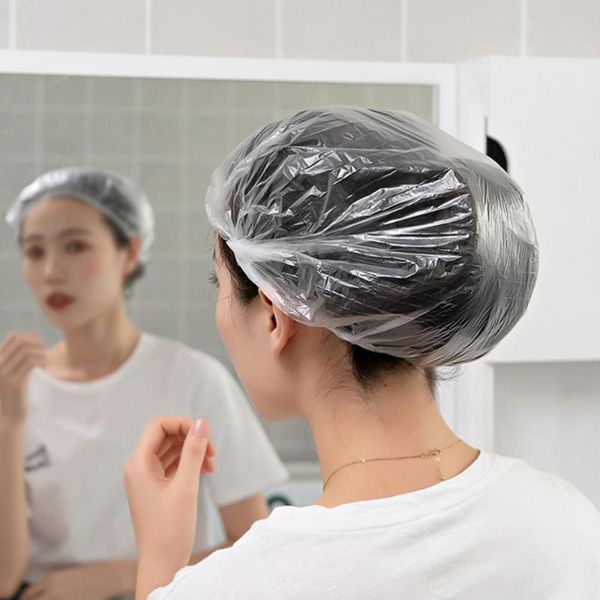 

200pcs disposable shower caps waterproof elastic bath transparent thick white cap for hair salon hom