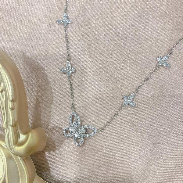 

chains light luxury ins wind graff five chain necklace female butterfly set auger drill hollow-out clavicle europe and the united state, Silver