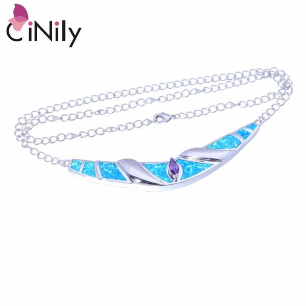 

pendant necklaces cinily created blue white fire opal purple zircon silver plated wholesale for women jewelry necklace 19 3/4" ol54-55