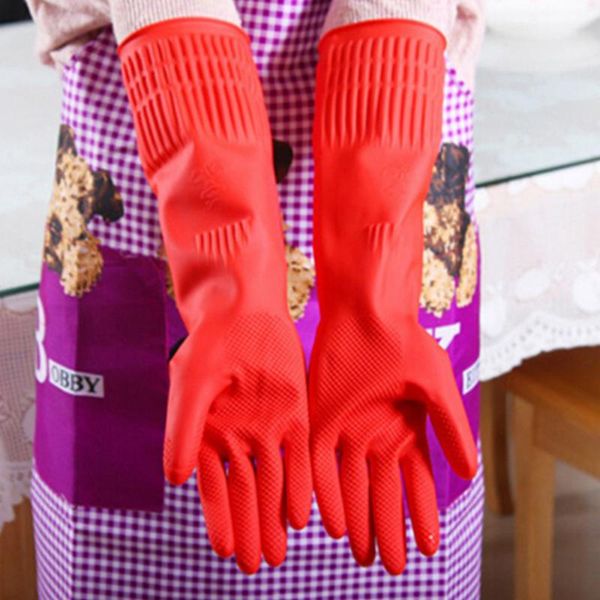 

disposable gloves red kitchen wash dishes cleaning waterproof long sleeve rubber latex tools